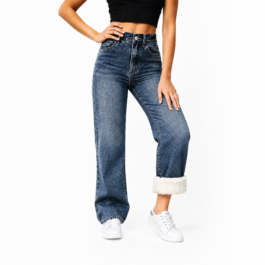 Lined Fleece Winter Jeans - High-Waisted & Wide-Leg Fit