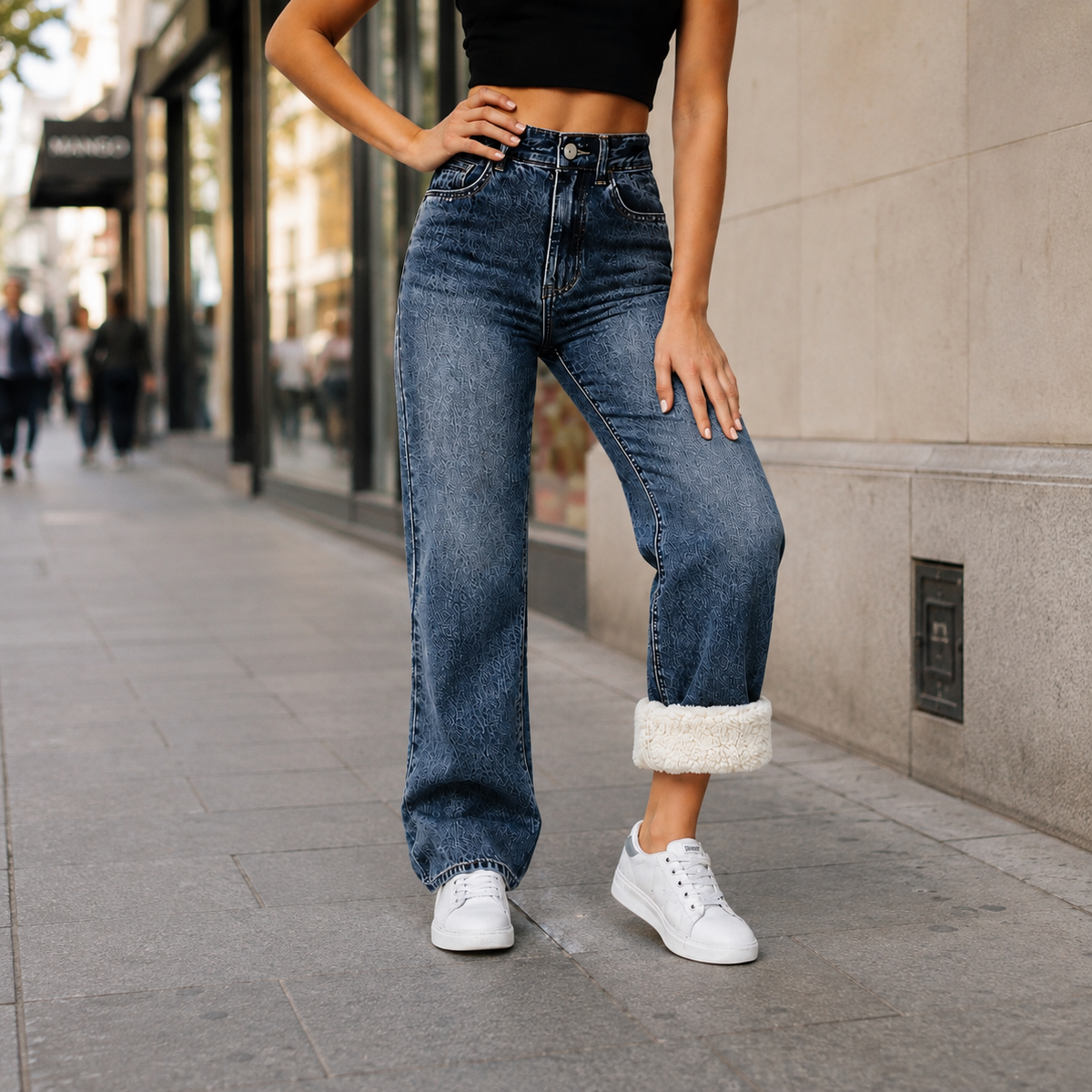 Lined Fleece Winter Jeans - High-Waisted & Wide-Leg Fit